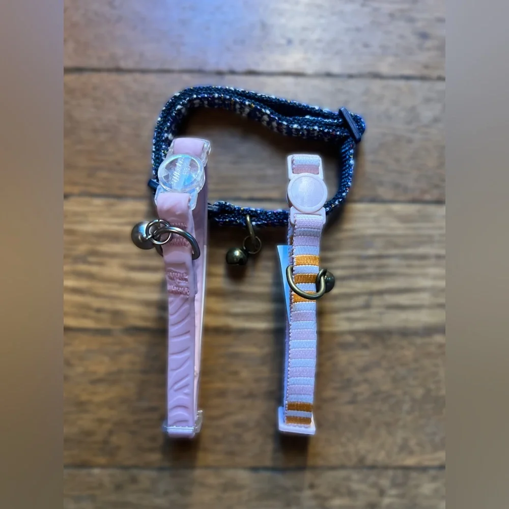 Adjustable Pink Cat Collar with Bell — Soft Nylon & Safety Snap